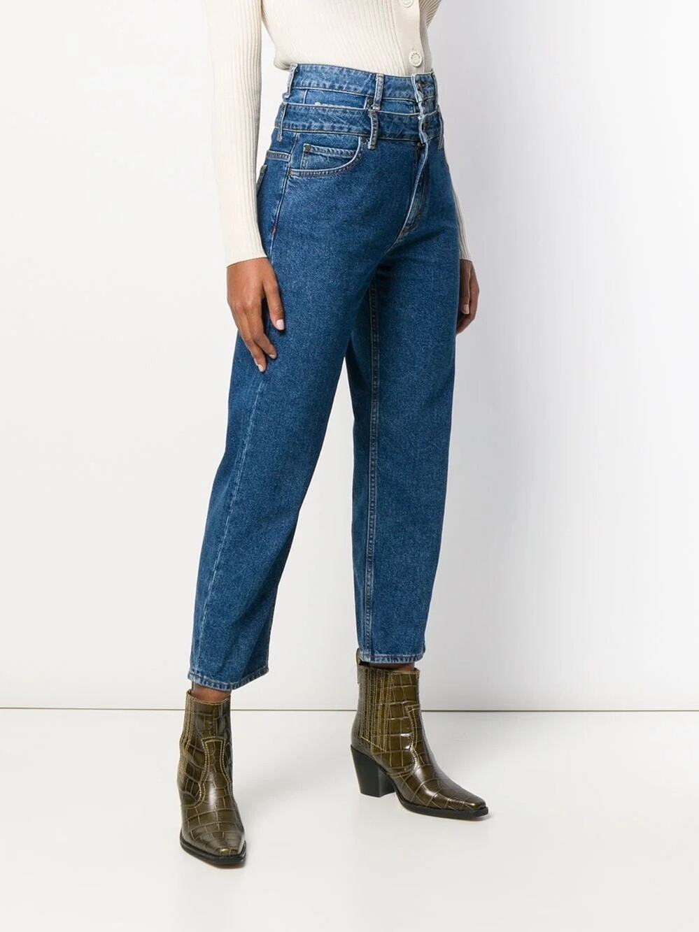 SANDRO Kitty Blue Denim Double Waisted Baggy Jeans 38 Polyester Cotton Bottoms